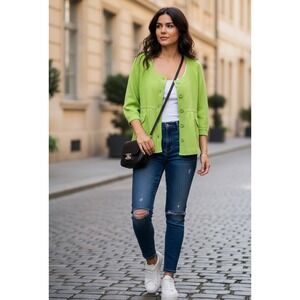 Nine West Knit Button Front 3/4 Sleeve Sweater Top Scoop Neck Womens Med‎ Cotton